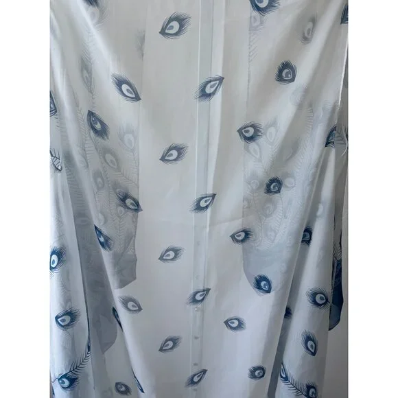 Sheer Cardigan OS Peacock Feather Print Sleeveless Boho Whimsical Beachy Coastal - Picture 6 of 11